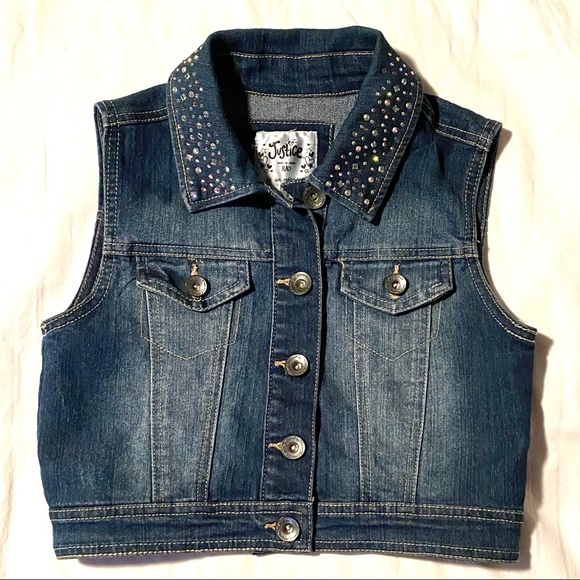 Justice Girl’s Denim Vest with Bling on Collar - Picture 2 of 8